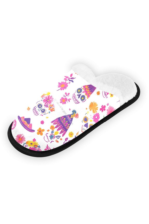 Women's Men's Slippers, Non-Slip Travel Unisex Fleece House Shoes Seamless Pattern