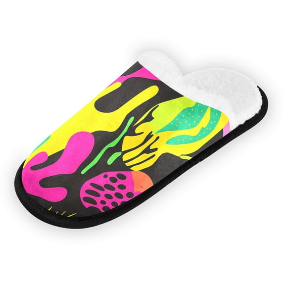 Women's Men's Slippers, Non-Slip Travel Unisex Fleece House Shoes Strangely Shaped Color Schemes