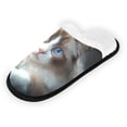 thumbnail image 1 of Women's Men's Slippers, Non-Slip Travel Unisex Fleece House Shoes White Cat, 1 of 7