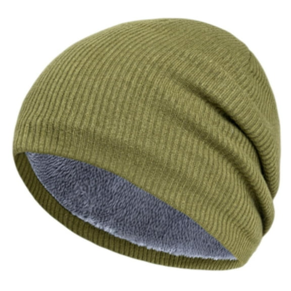 Women's & Men's Slouchy Knit Beanie, Fleece Lined Winter Hat with Detachable Pom Pom, Brass Buckle Ski Cap, Warm Elastic Hat for Cold Weather Green