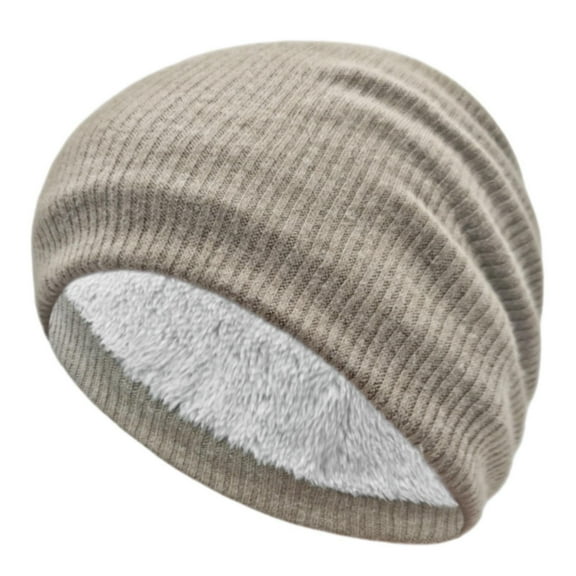 Women's & Men's Slouchy Knit Beanie, Fleece Lined Winter Hat with Detachable Pom Pom, Brass Buckle Ski Cap, Warm Elastic Hat for Cold Weather Khaki