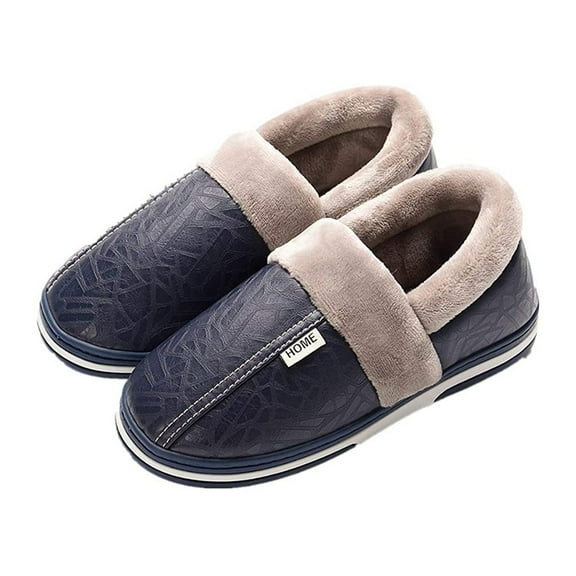 Women's Men's Soft House Felt Slippers Suede Indoor Slip On Cotton Shoes Memory Foam Anti-Skid Sole 9 Women Blue
