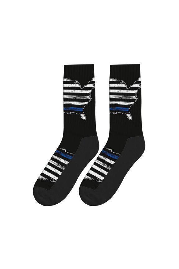 Women's Men's Thin Blue Line Flag Novelty Athletic Socks Casual Crew Socks