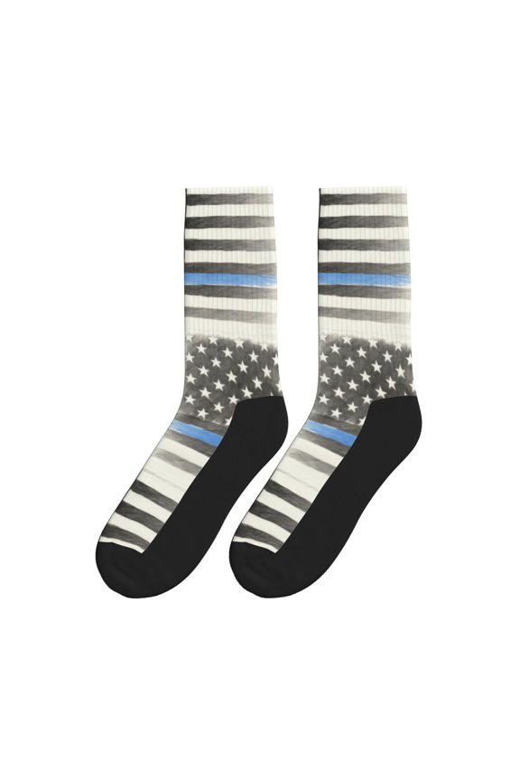 Women's Men's Thin Blue Line Flag Police Novelty Athletic Socks Casual Crew Socks
