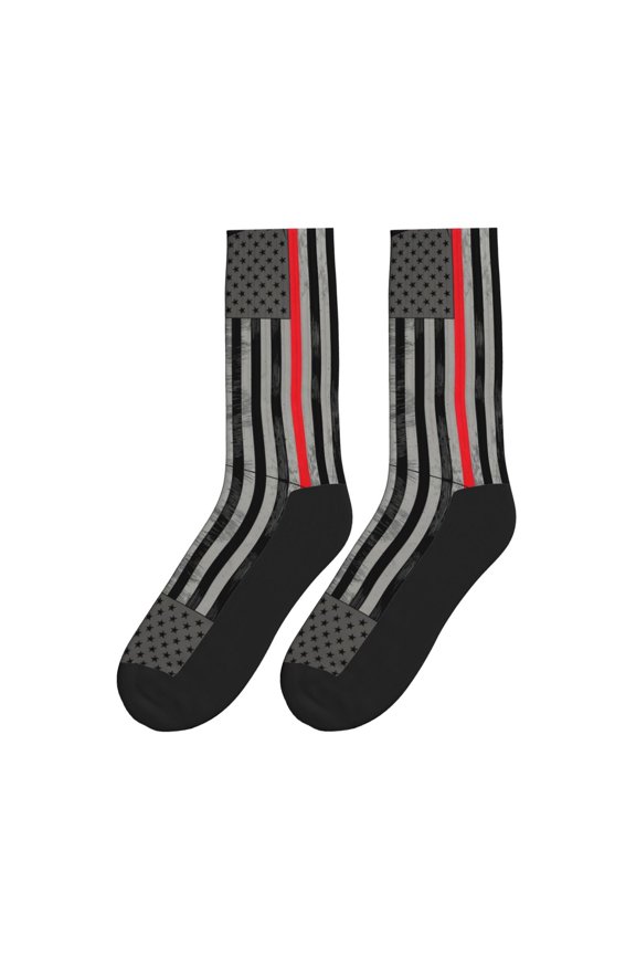 Women's Men's Thin Red Fire Line Flag Novelty Athletic Socks Casual Crew Socks
