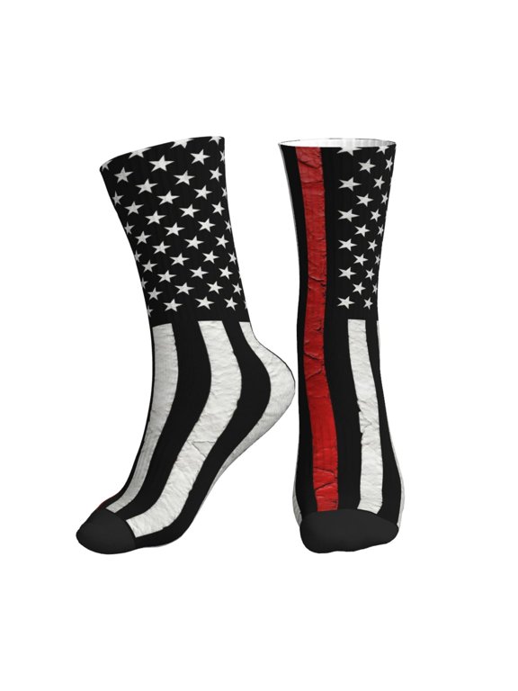 Women's Men's Thin Red Firefighter Line America Flag Colorful Novelty Pattern Crew Athletic Socks