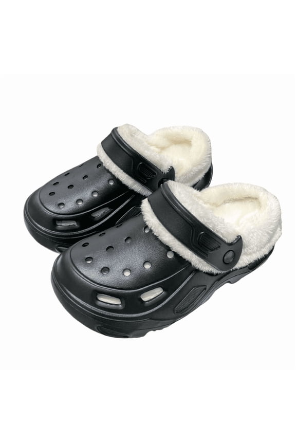 Women’s & Men’s Warm Fleece-Lined Platform Clog Slippers, Removable Fur Liner Thick-Sole Slip-On Sandals, Outdoor Wearable Cozy Winter Clogs, Lightweight Non-Slip Comfort Shoes