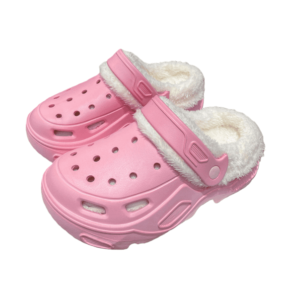 Women’s & Men’s Warm Fleece-Lined Platform Clog Slippers, Removable Fur Liner Thick-Sole Slip-On Sandals, Outdoor Wearable Cozy Winter Clogs, Lightweight Non-Slip Comfort Shoes