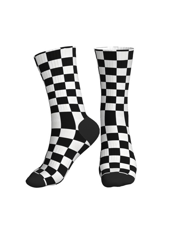 Women's Men's White And Black Checkered Pattern Colorful Novelty Pattern Crew Athletic Socks