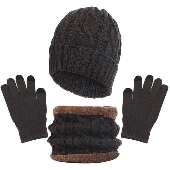 Women's & Men's Winter Hat Gloves Scarf Set, Fleece Lined Neck Warmer, Knit Beanie Set, Warm Matching Accessories, Cozy Cold Weather Gift Coffee
