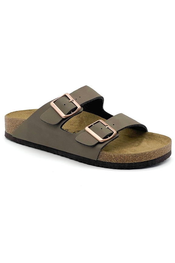 Women's Mens Clogs Footbed Sandals PU Leather Mules Comfort Cork Footbed Antislip Slip On Slides Sandal with Double Adjustable Buckle, Arch Support Summer, Sandal