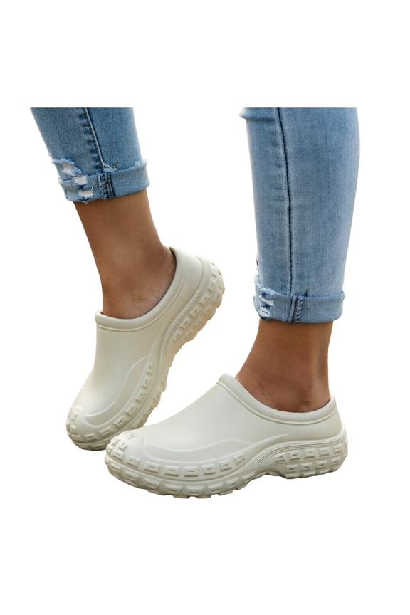 Women's Mens Platform Sandals Non Slip Work Shoes Water Proof Closed Toe Garden Clogs Comfortable Slip On Chef Shoes Beige Size 8.5
