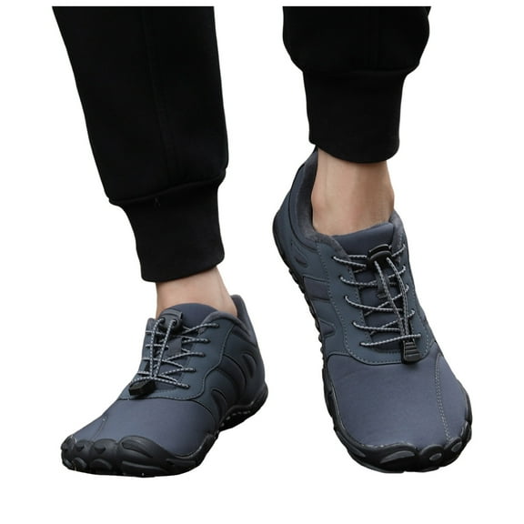 Women's Mens Waterproof Winter Warm Barefoot Shoes Comfortable Non Slip Hiking Shoes Fleece Lined Slip On Sneakers Gray Size 10.5