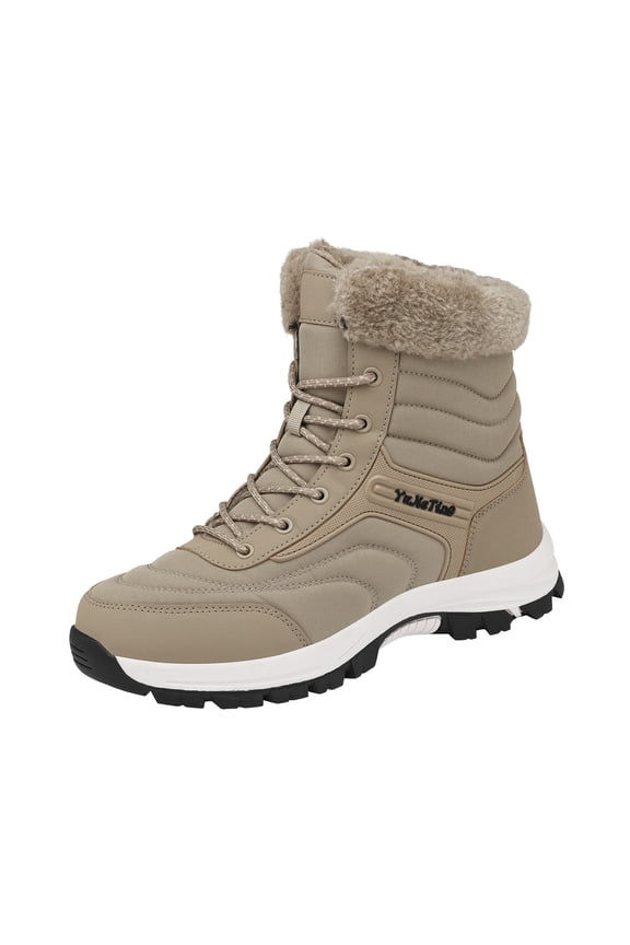 Women's Mens Winter Snow Boots Faux Furry Lined Waterproof Mid Calf Booties Comfortable Non Slip Hiking Ankle Boots Brown Size 9.5