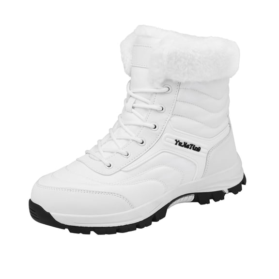 Women's Mens Winter Snow Boots Faux Furry Lined Waterproof Mid Calf Booties Comfortable Non Slip Hiking Ankle Boots White Size 7
