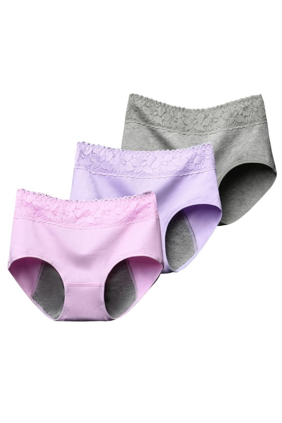Women's Menstrual Panties 3 Pack Mid-Waist Cotton Postpartum Underwear, Leak Proof Full Coverage Period Briefs, Protective Sanitary Panties for Heavy Flow, Breathable Incontinence Knickers Set