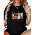 thumbnail image 1 of Women's Cat Graphic Tee T-Shirt Top Meowy Christmas Cat Print Cotton Short Sleeve Round Neck Black S-5XL, 1 of 5