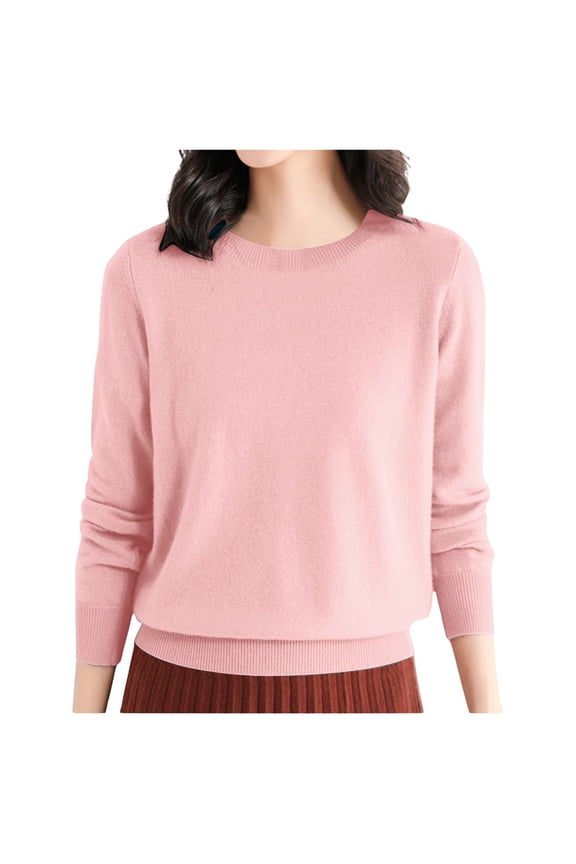 Women's Merino Wool Crew Neck Pullover Sweater – Long Sleeve, Loose Fit, Solid Color Knit Top for Fall Winter 2025