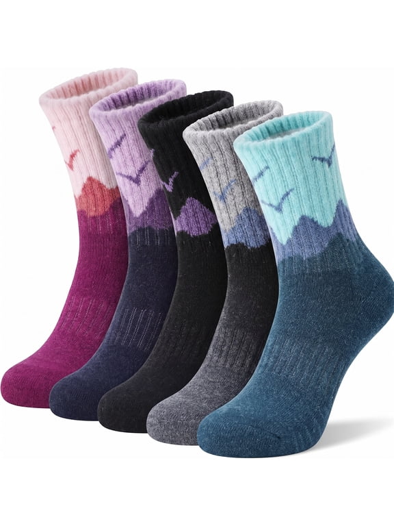 Women's Merino Wool Hiking Socks Thermal Warm Winter Boot Crew Work Socks 5 Pairs