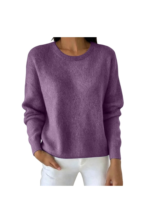 Women's Merino Wool Sweater Fall Winter Long Sleeve Seamless Knit Crewneck Tops