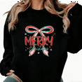thumbnail image 1 of Women's Merry Christmas Bow Graphic Tee T-Shirt Print Top Round-neck long-sleeved Black S-3XL, 1 of 6