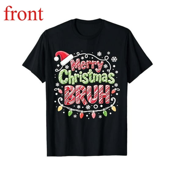Women's Merry Christmas Bruh Graphic Cotton T Shirt Casual Breathable Short Sleeve Round Neck Top Black S-5XL
