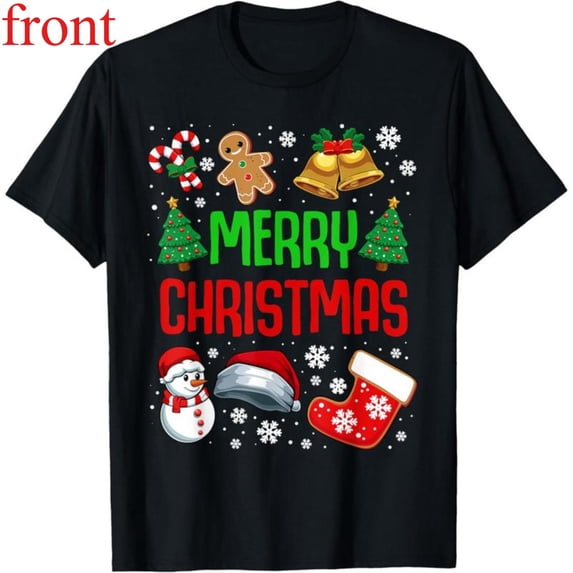 Women's Merry Christmas Festive Graphic Breathable T Shirt Casual Cotton Short Sleeve Round Neck Top Black S-5XL