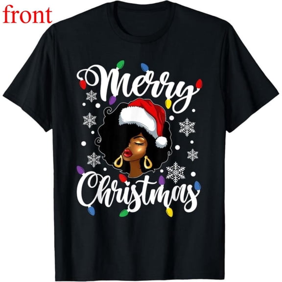 Women's Merry Christmas Graphic Cotton T Shirt Breathable Short Sleeve Round Neck Top Black S-5XL
