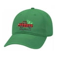 thumbnail image 1 of Women's Merry Christmas Holiday Ladies Fit Dad Hat With Metal Buckle Back, Buffalo Plaid Truck Carrying a Christmas Tree, Kelly Green, 1 of 4