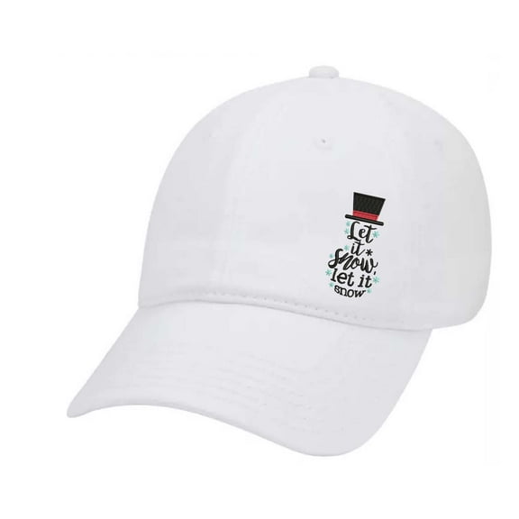 Women's Merry Christmas Holiday Ladies Fit Dad Hat With Metal Buckle Back, Let It Snow Snowman with Snowflakes, White