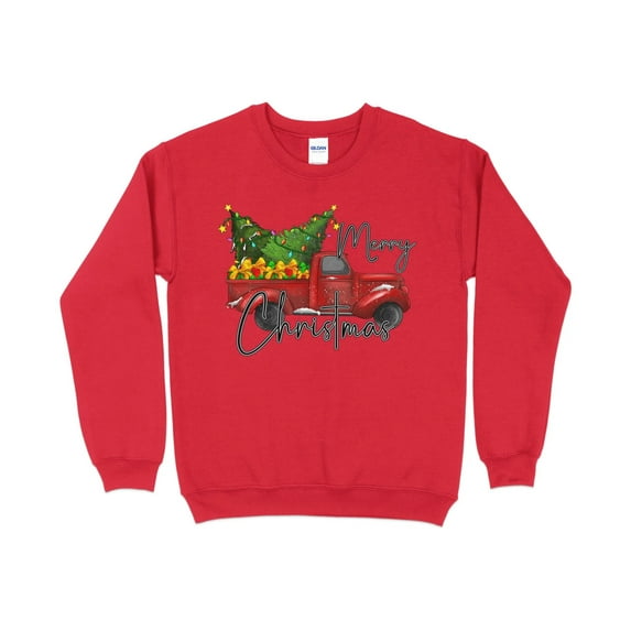 Women's Merry Christmas Red Truck Sweatshirt, Christmas Sweater