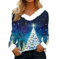 thumbnail image 1 of Women’s Merry Christmas Sweaters Blouses Aux Fur V Neck Xmas Graphic Long Sleeve Holiday Pullover Tops, 1 of 4