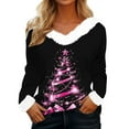 thumbnail image 1 of Women’s Merry Christmas Sweaters Blouses Aux Fur V Neck Xmas Graphic Long Sleeve Holiday Pullover Tops, 1 of 4