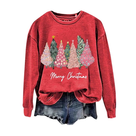 Women's Merry Christmas Sweatshirt Crewneck Long Sleeve Christmas Trees Graphic Sweatshirts Xmas Party Pullover Tops