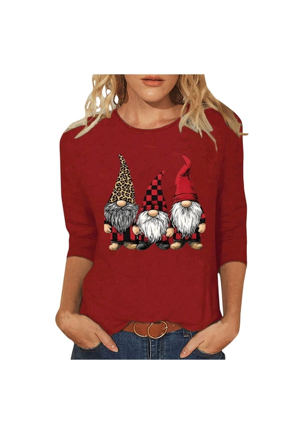 Women’s Merry Christmas T-Shirt 2025 3/4 Sleeve Crew Neck Cotton Top with Funny Holiday Tree Graphic Casual Winter Party Tee Perfect for Family Gatherings and Xmas Gifts