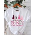thumbnail image 1 of Women's Merry Christmas T-Shirt ，Holiday Short Sleeve Crewneck Top, 1 of 5
