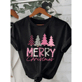 thumbnail image 1 of Women's Merry Christmas T-Shirt ，Holiday Short Sleeve Crewneck Top, 1 of 6