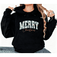 thumbnail image 1 of Women's Merry Christmas Tree Graphic Hoodie Top Casual Hooded Festive Graphic Hooded long-sleeved Black S-2XL, 1 of 7