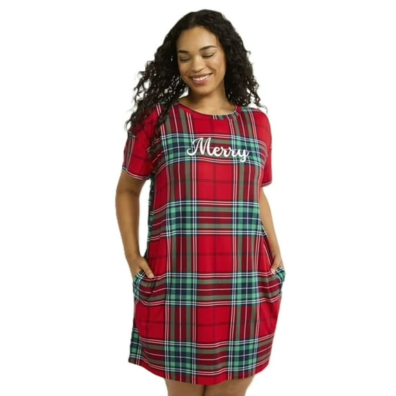 Women’s Merry Plaid Holiday Night Shirt, 2X/3X