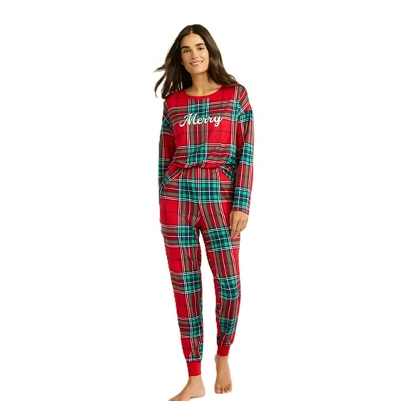 Women’s Merry Plaid Holiday Pajamas, 2pc Pajamas Set, 3X
