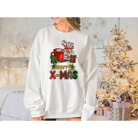 Women's Merry X-Mas, Christmas Sweater, Christmas Shirt, Holiday Shirt, Winter Sweatshirt, Ugly Christmas Sweater