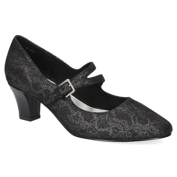 Women's Meryl by Easy Street Asymmetrical Mary Jane Pumps Color: Black Lace Size: 7.5
