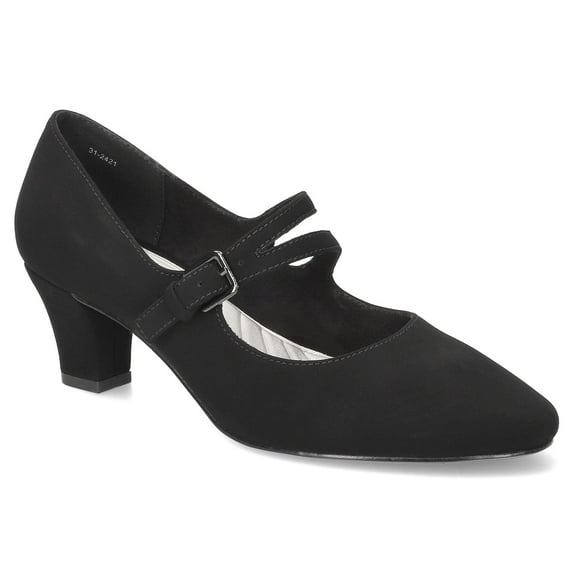 Women's Meryl by Easy Street Asymmetrical Mary Jane Pumps Color: Black Lamy Size: 9
