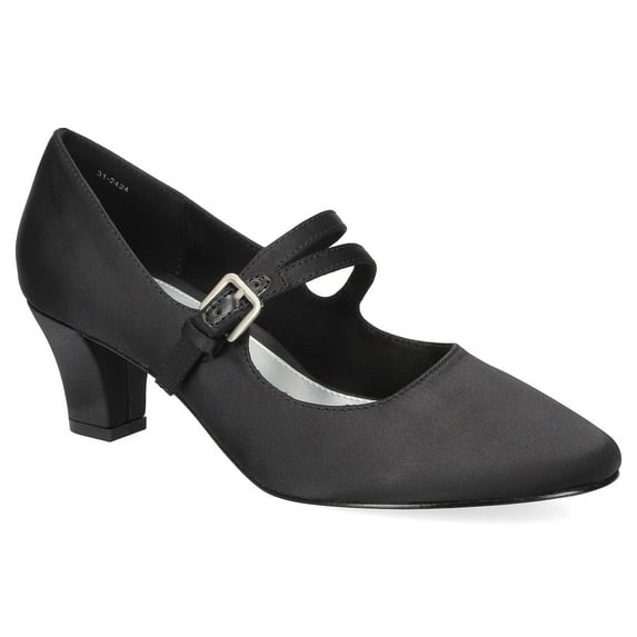 Women's Meryl by Easy Street Asymmetrical Mary Jane Pumps Color: Black Satin Size: 8