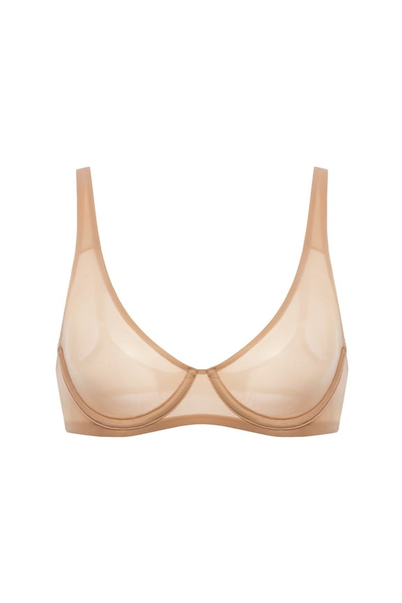 Women's Mesh Balconette Bra Sexy Demi Supportive Comfortable Seamless Underwire Unlined Sheer Bras