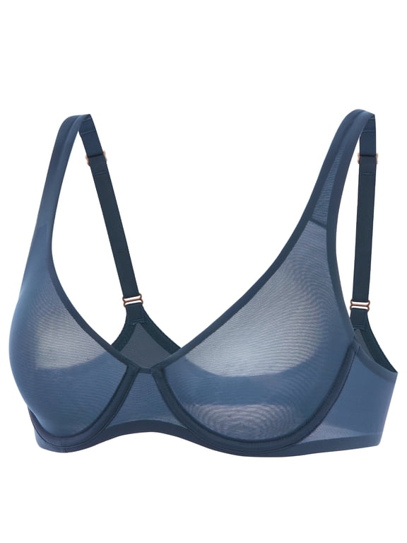 Women's Mesh Balconette Bra Sexy Demi Supportive Comfortable Seamless Underwire Unlined Sheer Bras