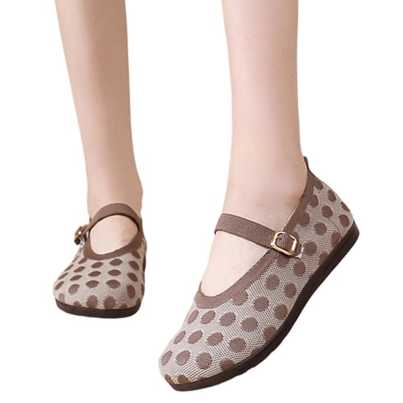 Women's Mesh Ballet Flats Comfortable Dressy Trendy Round Closed Toe Mary Jane Flat Shoes Women's Polka Dots Flats Casual Work Shoes