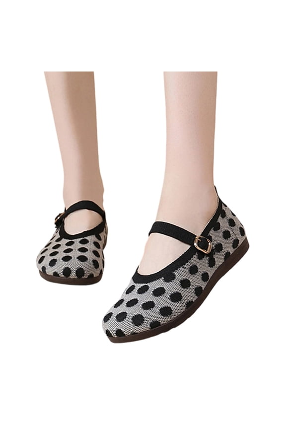 Women's Mesh Ballet Flats Comfortable Dressy Trendy Round Closed Toe Mary Jane Flat Shoes Women's Polka Dots Flats Casual Work Shoes