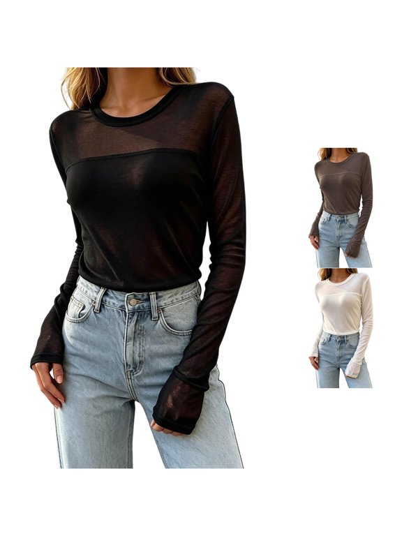 Women's Mesh Base Layering Top Slim Fit Casual Tee With Breathable Fabric