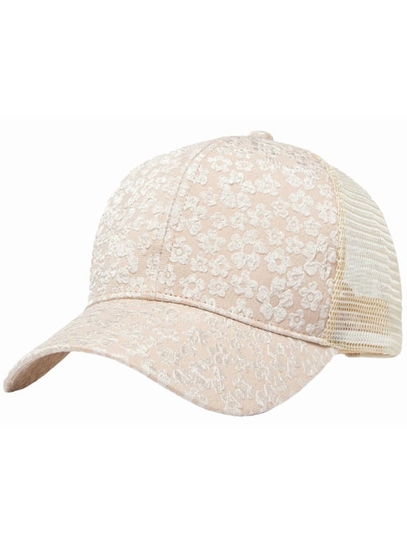 Women's Mesh Baseball Caps with Floral Pattern Elegant Lace Visor Hats Breathable Tucker Hats Versatile Outdoor Peaked Caps